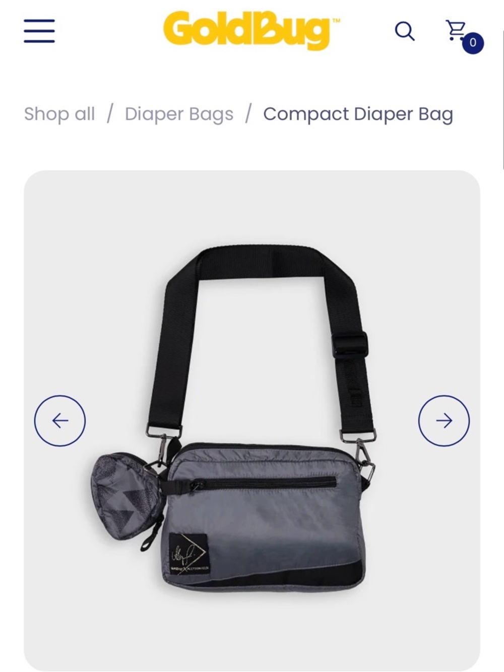 GoldBug Compact Baby Diaper Bag Crossbody – Gray